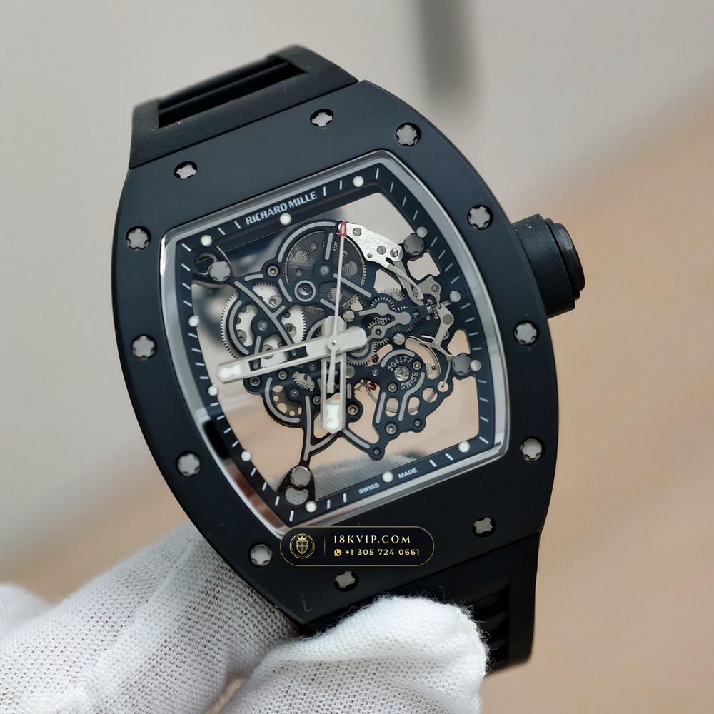 Richard Mille RM 055 Bubba Watson Manual Winding Sapphire Caseback Spec — Private Vault Edition — Studio Gallery Plate III in ATZ White Ceramic & Grade 5 Titanium (66.3g Verified Mass, Richard Mille Cal. RMUL2 Grade 5 Titanium Skeleton)
