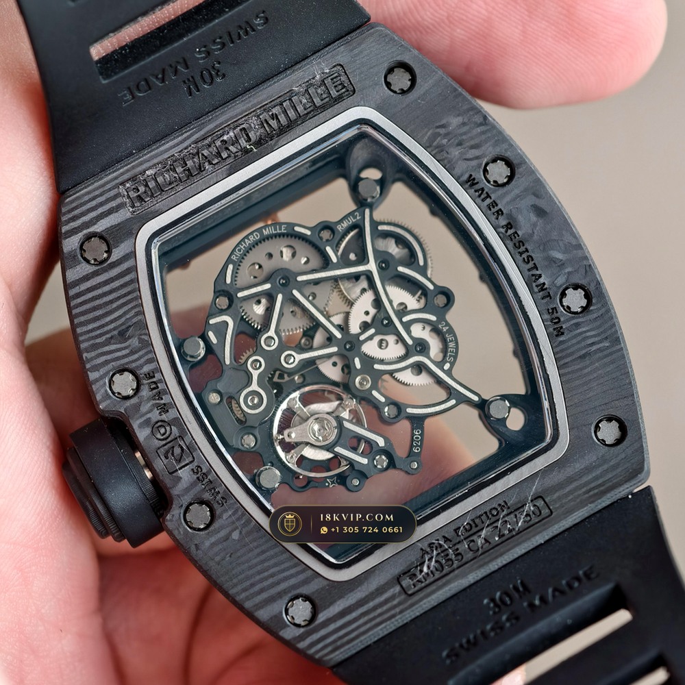 Richard Mille RM 055 Bubba Watson Manual Winding Asia Limited Edition — Private Vault Edition — Studio Gallery Plate VII in Carbon TPT & Grade 5 Titanium (66.8g Verified Mass, Richard Mille Cal. RMUL2 Grade 5 Titanium Skeleton)