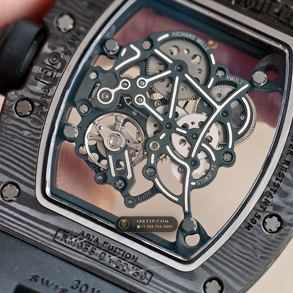 Richard Mille RM 055 Bubba Watson Manual Winding Asia Limited Edition — Private Vault Edition — Studio Gallery Plate VIII in Carbon TPT & Grade 5 Titanium (66.8g Verified Mass, Richard Mille Cal. RMUL2 Grade 5 Titanium Skeleton)