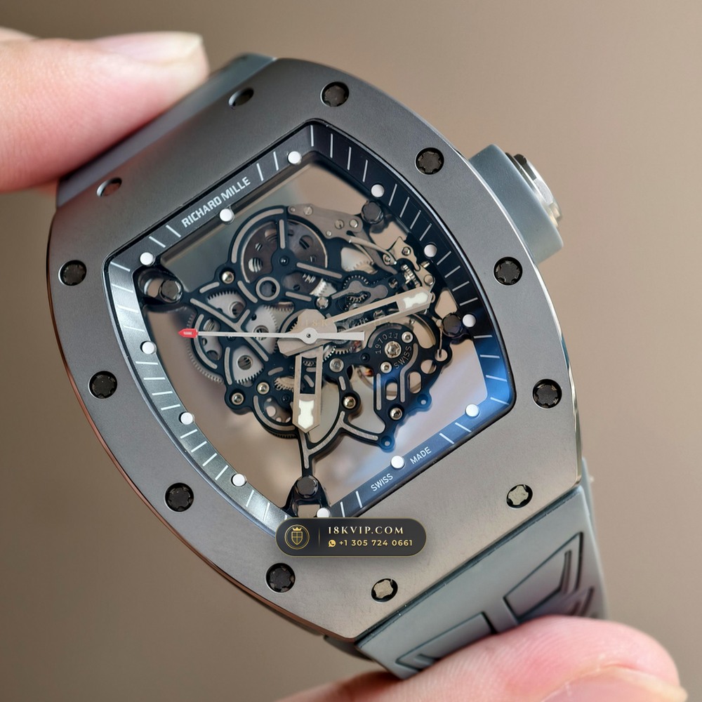 Richard Mille RM 055 Bubba Watson Manual Winding Sunburst Rhodium / Slate Grey Dial — Private Vault Edition — Studio Gallery Plate II in ATZ White Ceramic & Grade 5 Titanium (66.7g Verified Mass, Richard Mille Cal. RMUL2 Grade 5 Titanium Skeleton)