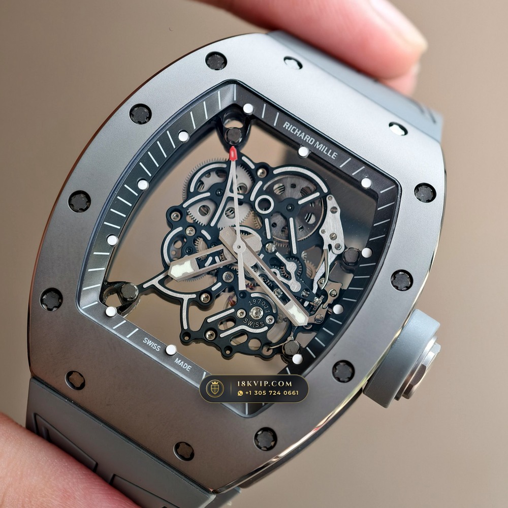 Richard Mille RM 055 Bubba Watson Manual Winding Sunburst Rhodium / Slate Grey Dial — Private Vault Edition — Studio Gallery Plate III in ATZ White Ceramic & Grade 5 Titanium (66.7g Verified Mass, Richard Mille Cal. RMUL2 Grade 5 Titanium Skeleton)