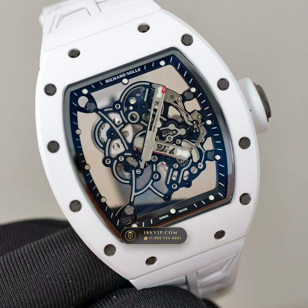 Richard Mille RM 055 Bubba Watson Manual Winding Monte-Carlo Showroom Spec — Private Vault Edition — Studio Gallery Plate II in ATZ White Ceramic & Grade 5 Titanium (66.5g Verified Mass, Richard Mille Cal. RMUL2 Grade 5 Titanium Skeleton)