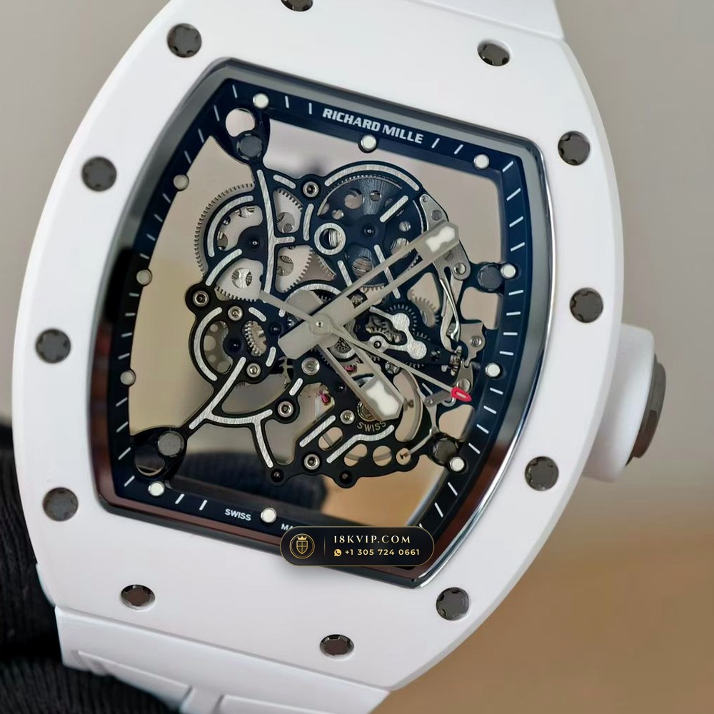 Richard Mille RM 055 Bubba Watson Manual Winding Monte-Carlo Showroom Spec — Private Vault Edition — Studio Gallery Plate III in ATZ White Ceramic & Grade 5 Titanium (66.5g Verified Mass, Richard Mille Cal. RMUL2 Grade 5 Titanium Skeleton)