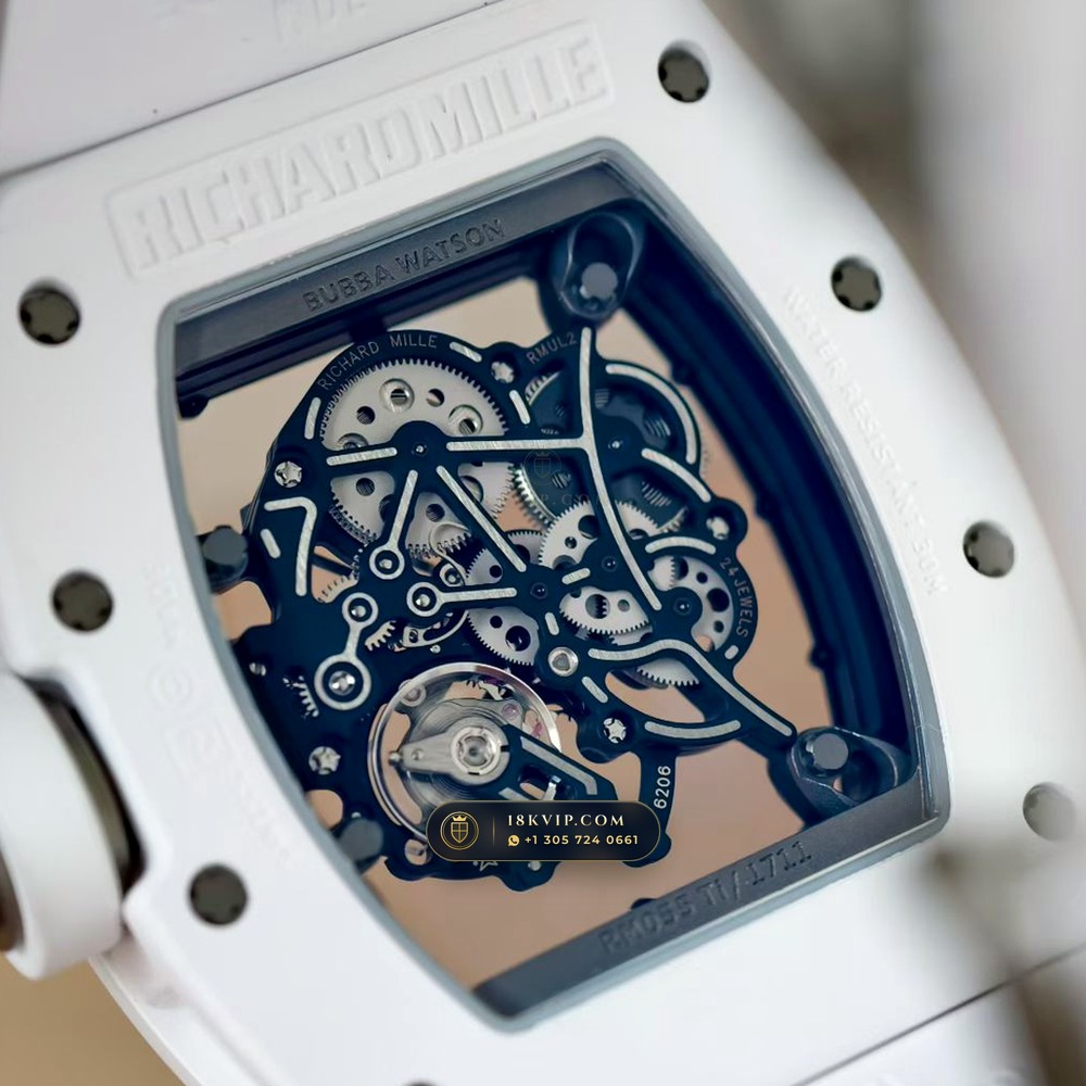 Richard Mille RM 055 Bubba Watson Manual Winding Monte-Carlo Showroom Spec — Private Vault Edition — Studio Gallery Plate VI in ATZ White Ceramic & Grade 5 Titanium (66.5g Verified Mass, Richard Mille Cal. RMUL2 Grade 5 Titanium Skeleton)