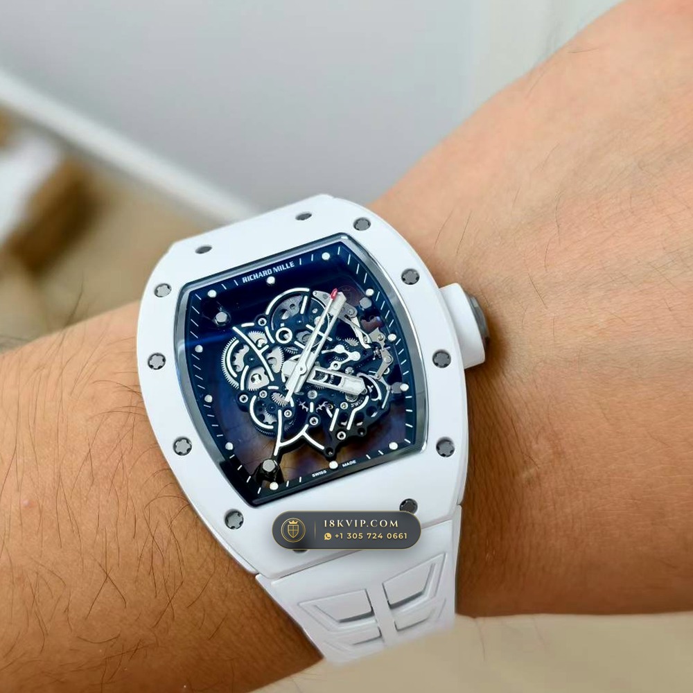 Richard Mille RM 055 Bubba Watson Manual Winding Monte-Carlo Showroom Spec — Private Vault Edition — Studio Gallery Plate VII in ATZ White Ceramic & Grade 5 Titanium (66.5g Verified Mass, Richard Mille Cal. RMUL2 Grade 5 Titanium Skeleton)