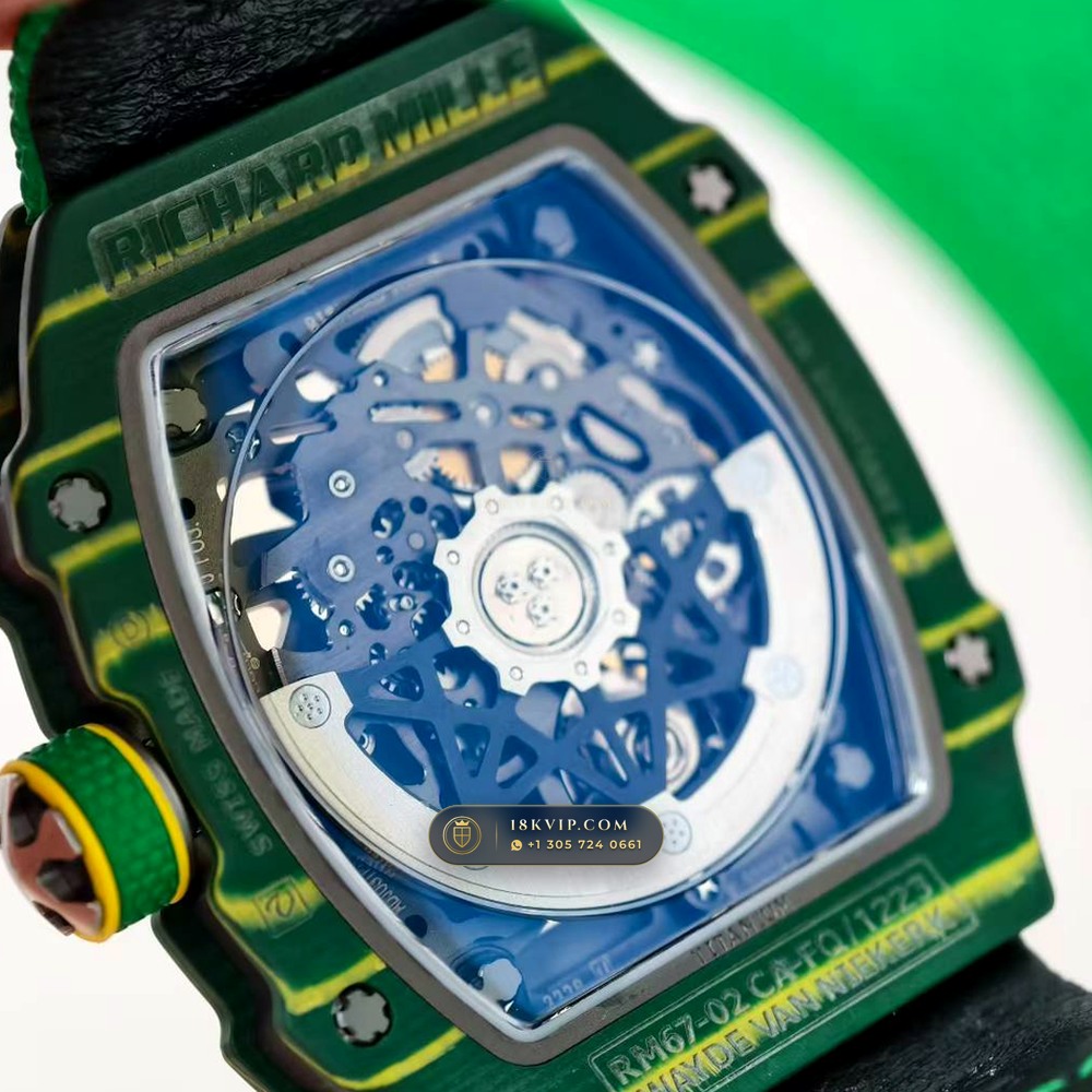 Richard Mille RM 67-02 Automatic Extra-Flat Wayde van Niekerk Green & Yellow Quartz TPT Geneva Atelier Spec — Private Vault Edition — Studio Gallery Plate VI in Carbon TPT & Grade 5 Titanium (33.3g Verified Mass, Richard Mille Cal. CRMA7 Skeletonized Titanium)