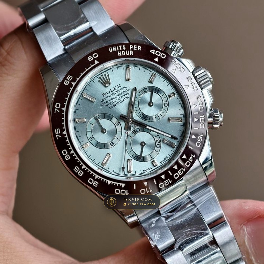 Rolex Cosmograph Daytona Platona Ice-Blue Baguette Diamond Dial 950 Platinum Ref. 116506 — Private Vault Edition — Studio Gallery Plate II in 950 Platinum Pt950 (282.0g Verified Mass, Rolex Manufacture Cal. 4130 - 72h Power Reserve)