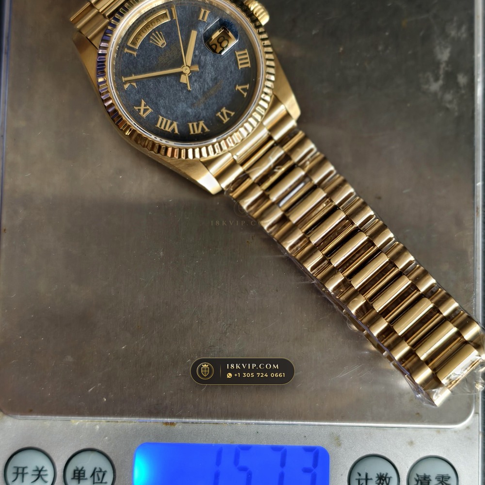 Rolex Day-Date 36 Natural Ferrite Stone Dial 18K Yellow Gold Ref. 18238 — Private Vault Edition — Studio Gallery Plate X in 18K Yellow Gold Au750 (141.5g Verified Mass, Rolex Manufacture Cal. 3155)