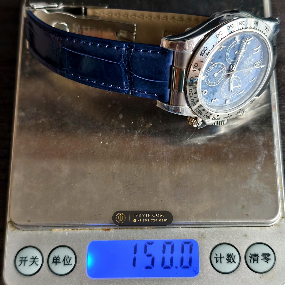 Rolex Cosmograph Daytona Blue Sodalite Stone Dial 18K White Gold Ref. 116589SACI — Private Vault Edition — Studio Gallery Plate IX in 18K White Gold Au750 (153.2g Verified Mass, Rolex Manufacture Cal. 4130 - 72h Power Reserve)