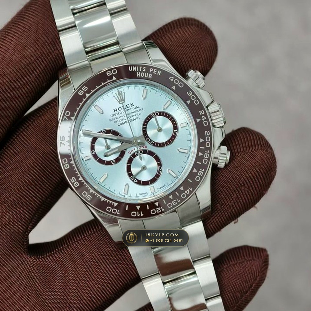 Rolex Cosmograph Daytona Platona Ice-Blue & Chestnut Cerachrom 950 Platinum Ref. 126506 — Private Vault Edition — Studio Gallery Plate II in 950 Platinum Pt950 (282.0g Verified Mass, Rolex Manufacture Cal. 4131 - 72h Power Reserve)
