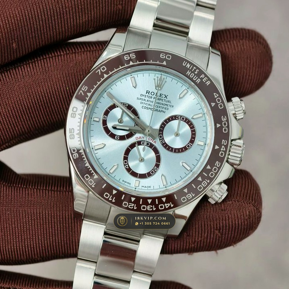 Rolex Cosmograph Daytona Platona Ice-Blue & Chestnut Cerachrom 950 Platinum Ref. 126506 — Private Vault Edition — Studio Gallery Plate III in 950 Platinum Pt950 (282.0g Verified Mass, Rolex Manufacture Cal. 4131 - 72h Power Reserve)