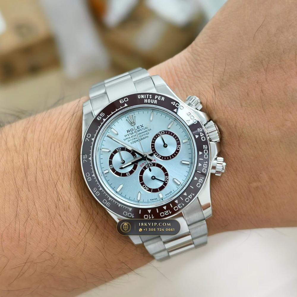 Rolex Cosmograph Daytona Platona Ice-Blue & Chestnut Cerachrom 950 Platinum Ref. 126506 — Private Vault Edition — Studio Gallery Plate IX in 950 Platinum Pt950 (282.0g Verified Mass, Rolex Manufacture Cal. 4131 - 72h Power Reserve)