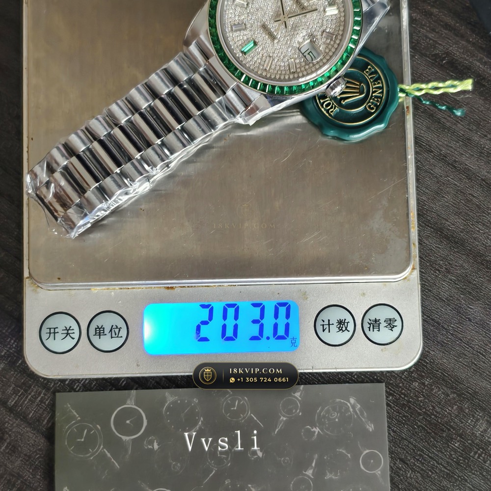 Rolex Day-Date 40 Baguette Emerald Bezel 950 Platinum Ref. 228396TEM — Private Vault Edition — Studio Gallery Plate XI in 950 Platinum Pt950 (280.7g Verified Mass, Rolex Manufacture Cal. 3255 - 70h Power Reserve)
