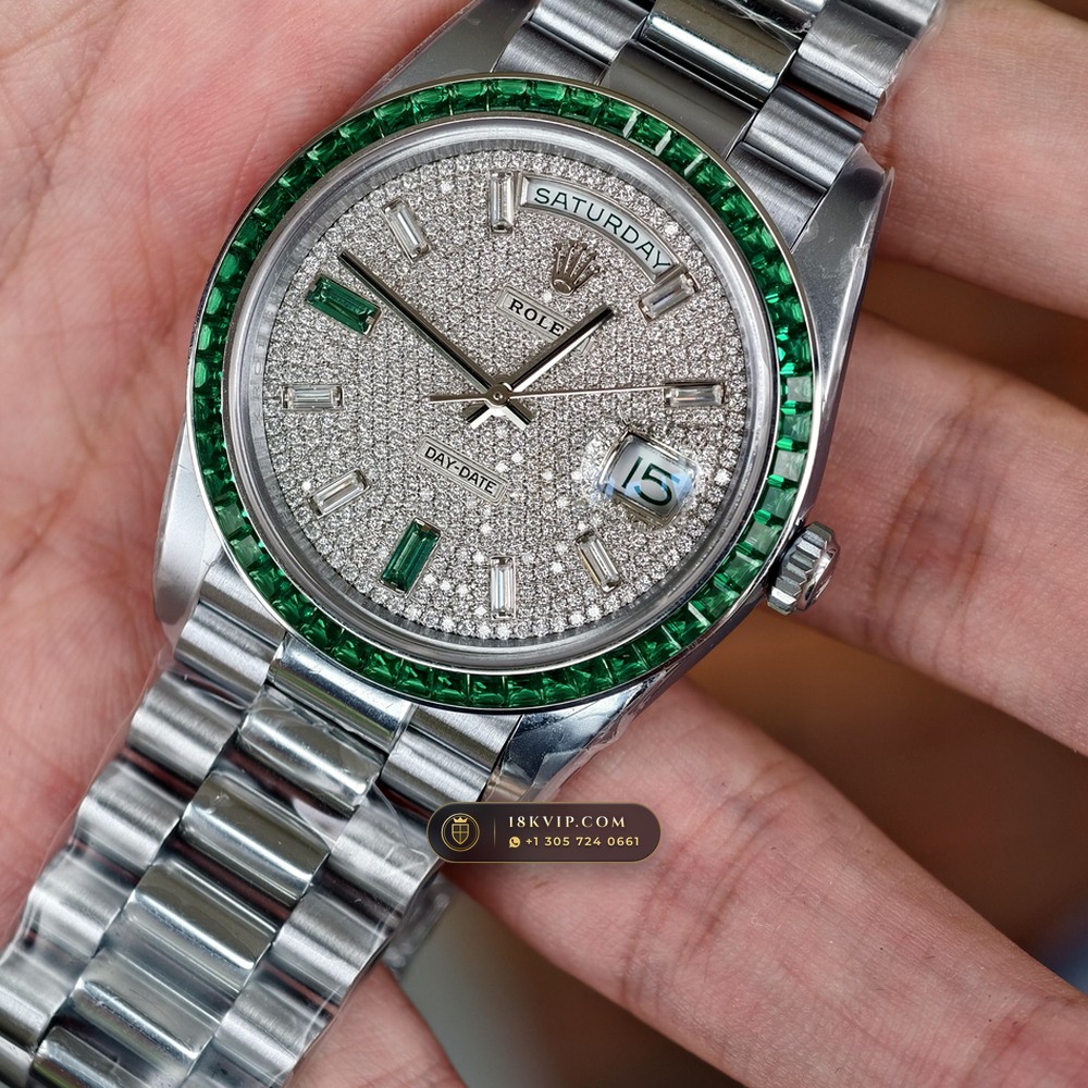 Rolex Day-Date 40 Baguette Emerald Bezel 950 Platinum Ref. 228396TEM — Private Vault Edition — Studio Gallery Plate V in 950 Platinum Pt950 (280.7g Verified Mass, Rolex Manufacture Cal. 3255 - 70h Power Reserve)