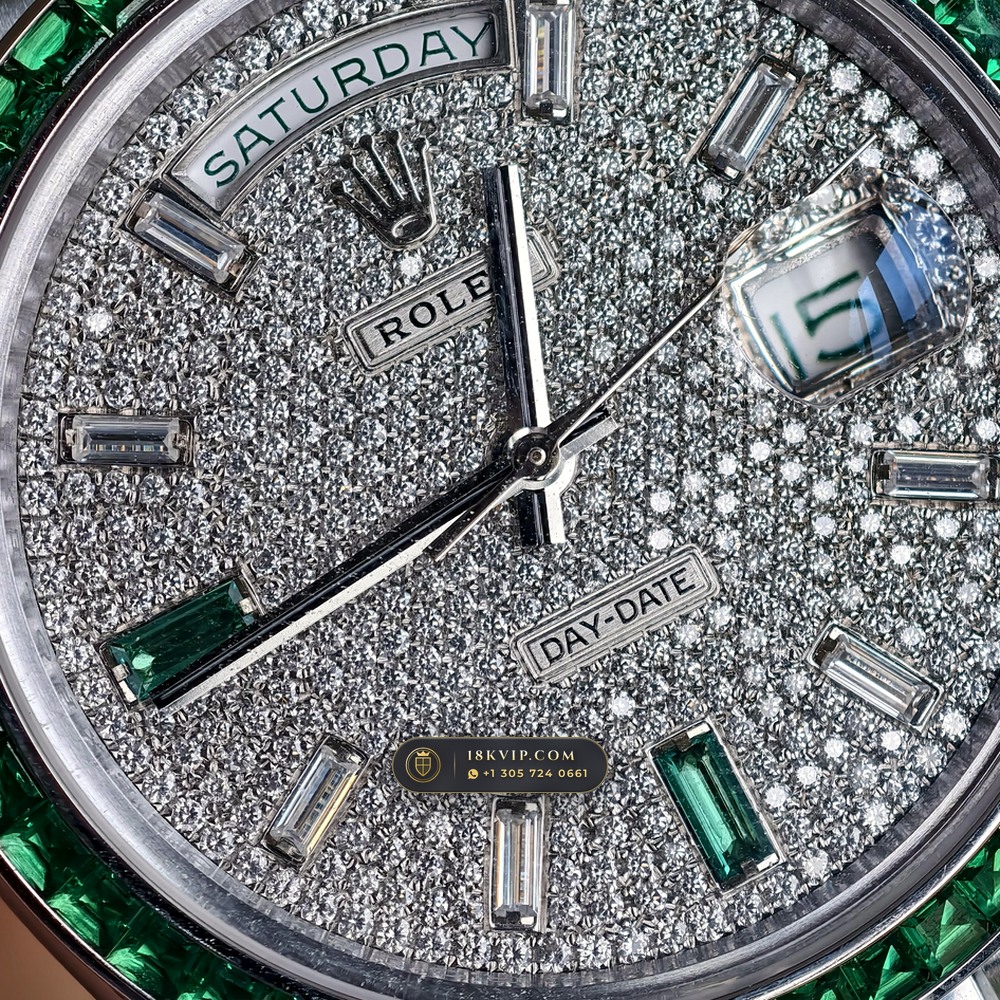 Rolex Day-Date 40 Baguette Emerald Bezel 950 Platinum Ref. 228396TEM — Private Vault Edition — Studio Gallery Plate VI in 950 Platinum Pt950 (280.7g Verified Mass, Rolex Manufacture Cal. 3255 - 70h Power Reserve)