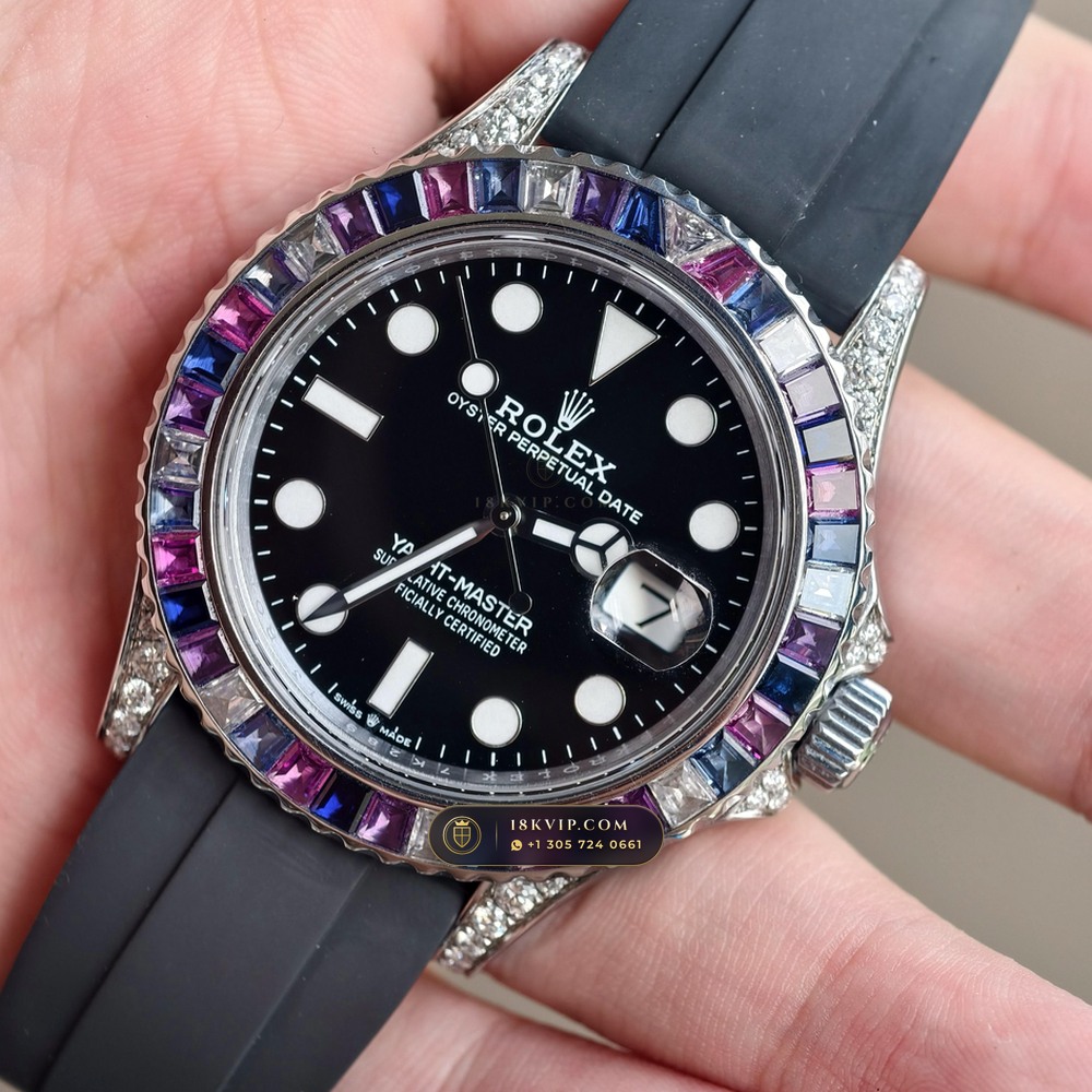 Rolex Yacht-Master 40 Cotton Candy Pink & Blue Sapphire Bezel 18K White Gold Ref. 126679SABR — Private Vault Edition — Studio Gallery Plate III in 18K White Gold Au750 (178.6g Verified Mass, Rolex Manufacture Cal. 3235 - 70h Power Reserve)