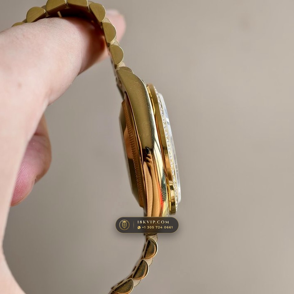 Rolex Day-Date 36 Mother-of-Pearl & Diamond Bezel 18K Yellow Gold Ref. 128348RBR — Private Vault Edition — Studio Gallery Plate V in 18K Yellow Gold Au750 (183.2g Verified Mass, Rolex Manufacture Cal. 3255 - 70h Power Reserve)