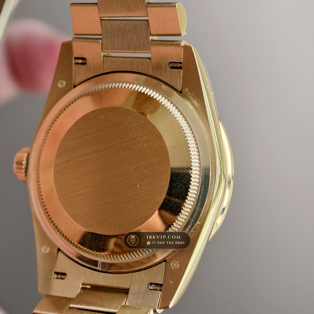 Rolex Day-Date 36 Mother-of-Pearl & Diamond Bezel 18K Yellow Gold Ref. 128348RBR — Private Vault Edition — Studio Gallery Plate VII in 18K Yellow Gold Au750 (183.2g Verified Mass, Rolex Manufacture Cal. 3255 - 70h Power Reserve)