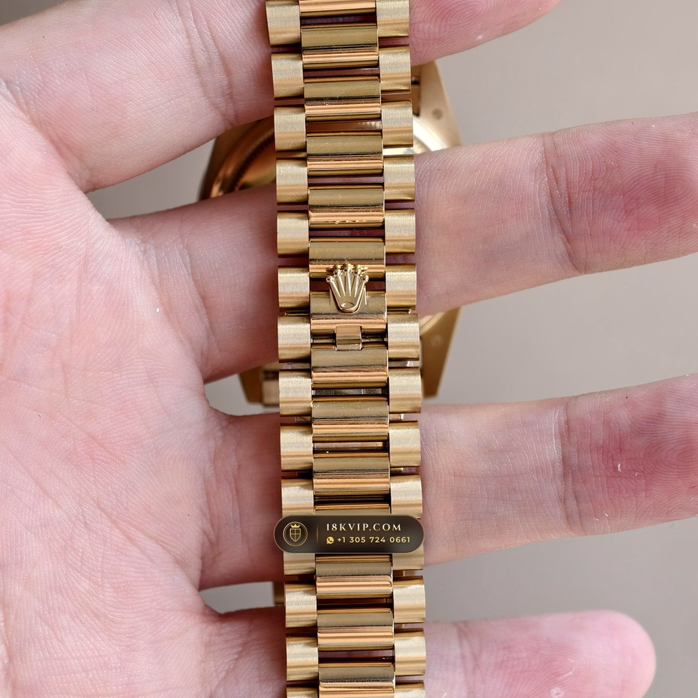 Rolex Day-Date 36 Mother-of-Pearl & Diamond Bezel 18K Yellow Gold Ref. 128348RBR — Private Vault Edition — Studio Gallery Plate IX in 18K Yellow Gold Au750 (183.2g Verified Mass, Rolex Manufacture Cal. 3255 - 70h Power Reserve)