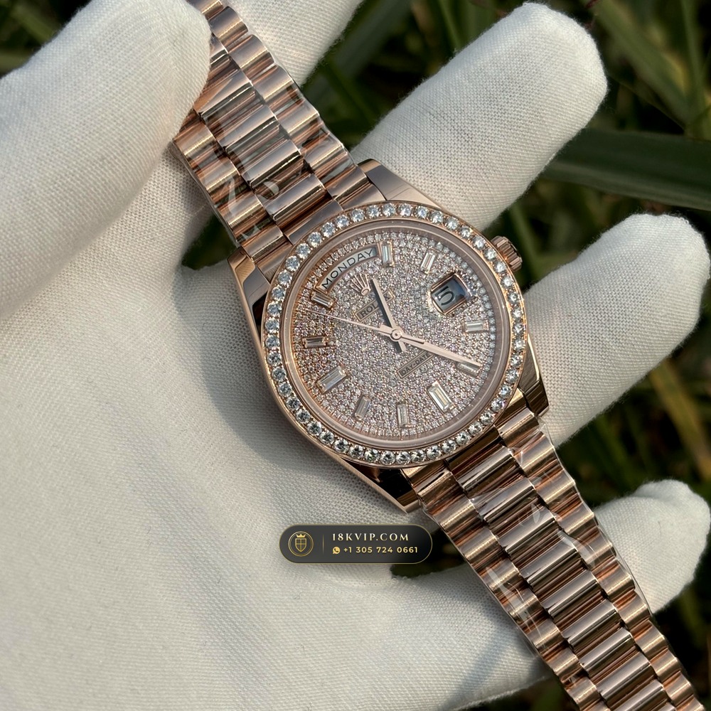 Rolex Day-Date 40 Diamond-Set Bezel 18K Everose Gold Ref. 228345RBR — Private Vault Edition — Studio Gallery Plate II in 18K Rose Gold Au750 (210.3g Verified Mass, Rolex Manufacture Cal. 3255 - 70h Power Reserve)