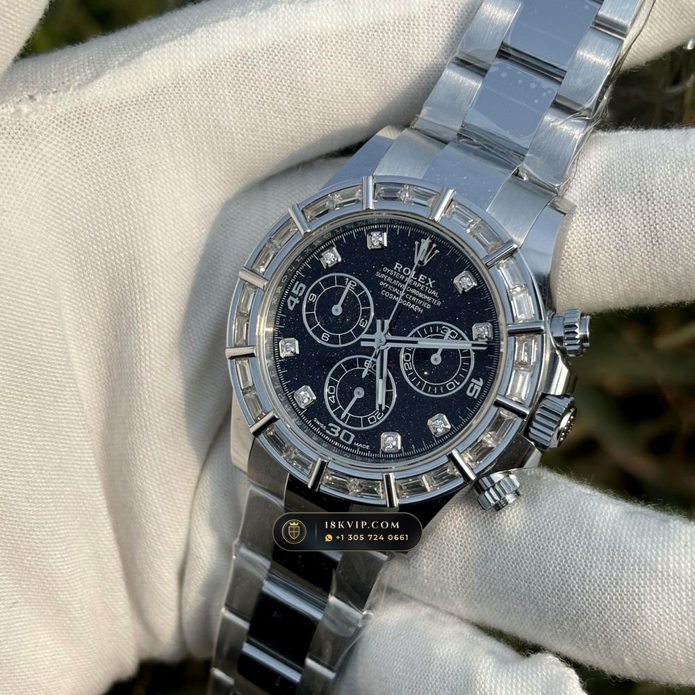 Rolex Cosmograph Daytona Aventurine Starry Dial Diamond-Set Bezel 18K White Gold Ref. 126589RBR — Private Vault Edition — Studio Gallery Plate V in 18K White Gold Au750 (216.7g Verified Mass, Rolex Manufacture Cal. 4131 - 72h Power Reserve)