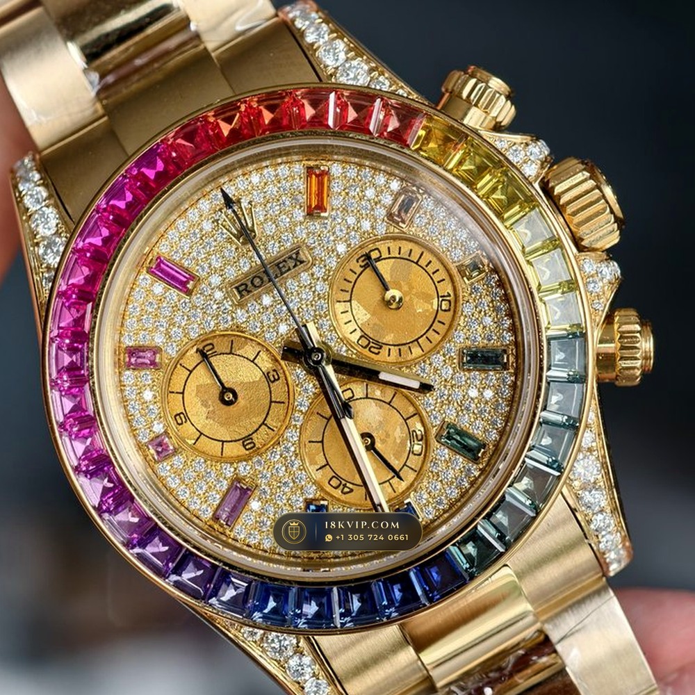 Rolex Cosmograph Daytona Rainbow 36 Graduated Sapphires & Pave Dial 18K Yellow Gold Ref. 126598RBOW — Private Vault Edition — Studio Gallery Plate IV in 18K Yellow Gold Au750 (216.5g Verified Mass, Rolex Manufacture Cal. 4131 - 72h Power Reserve)