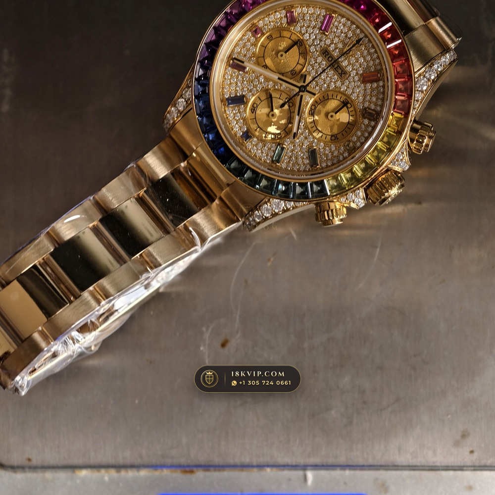 Rolex Cosmograph Daytona Rainbow 36 Graduated Sapphires & Pave Dial 18K Yellow Gold Ref. 126598RBOW — Private Vault Edition — Studio Gallery Plate IX in 18K Yellow Gold Au750 (216.5g Verified Mass, Rolex Manufacture Cal. 4131 - 72h Power Reserve)
