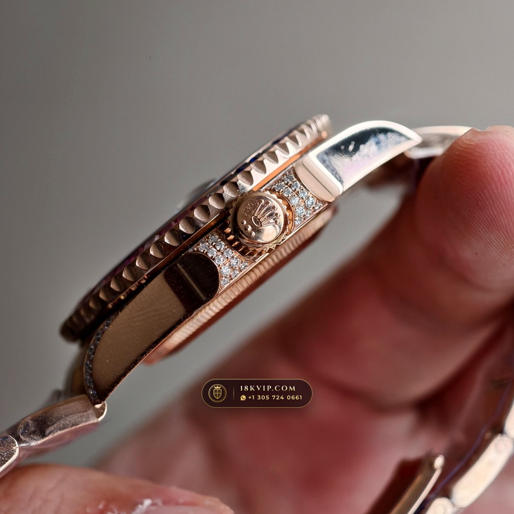 Rolex GMT-Master II Diamond-Set Bezel 18K Everose Gold Ref. 126755SARU — Private Vault Edition — Studio Gallery Plate VI in 18K Rose Gold Au750 (225.3g Verified Mass, Rolex Manufacture Cal. 3285 - 70h Power Reserve)