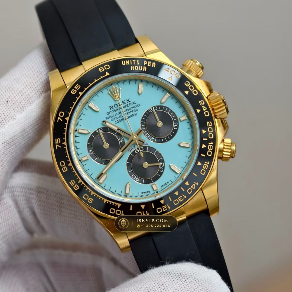 Rolex Cosmograph Daytona Tiffany Blue Dial 18K Yellow Gold Ref. 126518LN — Private Vault Edition — Studio Gallery Plate II in 18K Yellow Gold Au750 (160.5g Verified Mass, Rolex Manufacture Cal. 4131 - 72h Power Reserve)