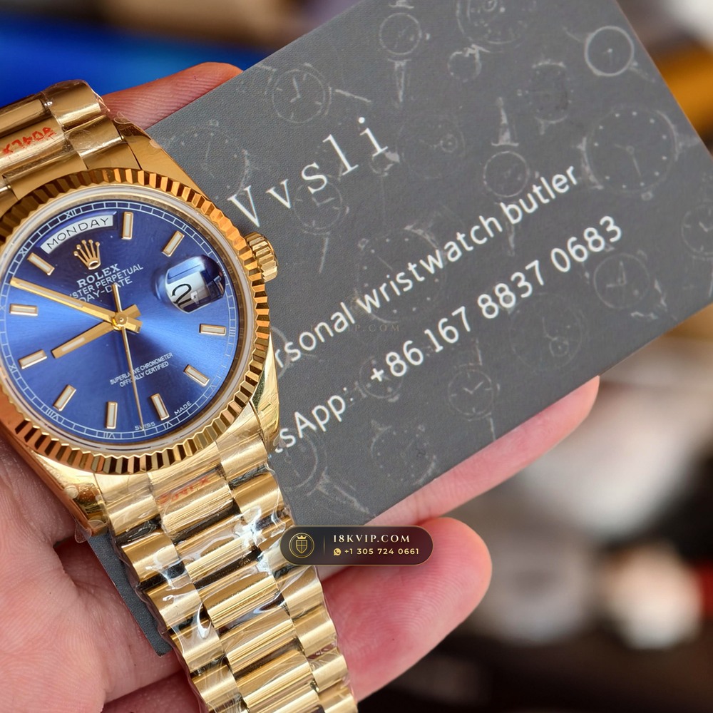 Rolex Day-Date 36 Graduated Royal Blue Sunburst Dial 18K Yellow Gold Ref. 118238 — Private Vault Edition — Studio Gallery Plate VIII in 18K Yellow Gold Au750 (141.3g Verified Mass, Rolex Manufacture Cal. 3155)