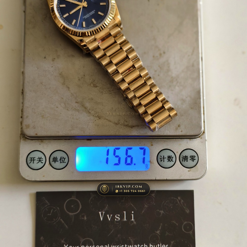 Rolex Day-Date 36 Graduated Royal Blue Sunburst Dial 18K Yellow Gold Ref. 118238 — Private Vault Edition — Studio Gallery Plate IX in 18K Yellow Gold Au750 (141.3g Verified Mass, Rolex Manufacture Cal. 3155)
