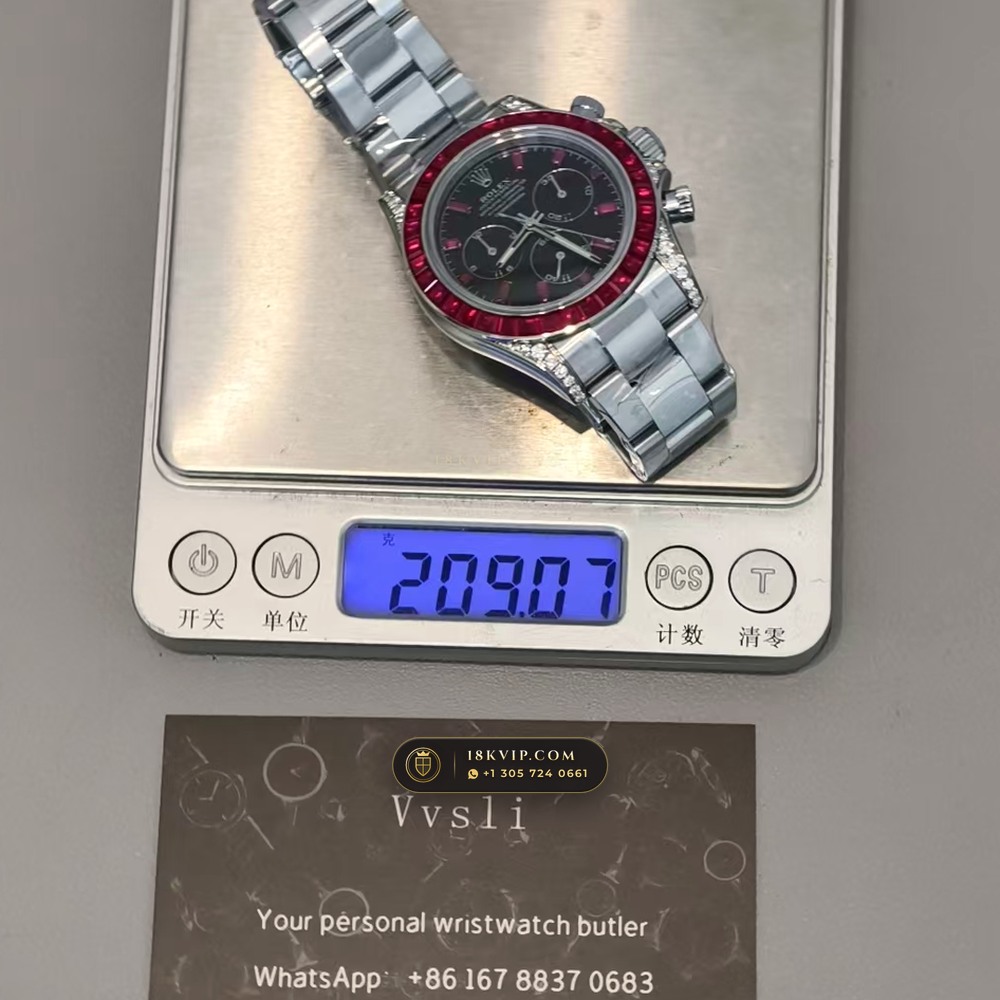 Rolex Cosmograph Daytona Baguette Ruby Bezel 18K White Gold Ref. 126599TRU — Private Vault Edition — Studio Gallery Plate VIII in 18K White Gold Au750 (216.8g Verified Mass, Rolex Manufacture Cal. 4131 - 72h Power Reserve)