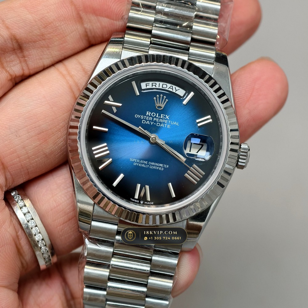 Rolex Day-Date 40 18K White Gold Chronometer Regulated Spec Ref. 228239 — Private Vault Edition — Studio Gallery Plate II in 18K White Gold Au750 (210.6g Verified Mass, Rolex Manufacture Cal. 3255 - 70h Power Reserve)