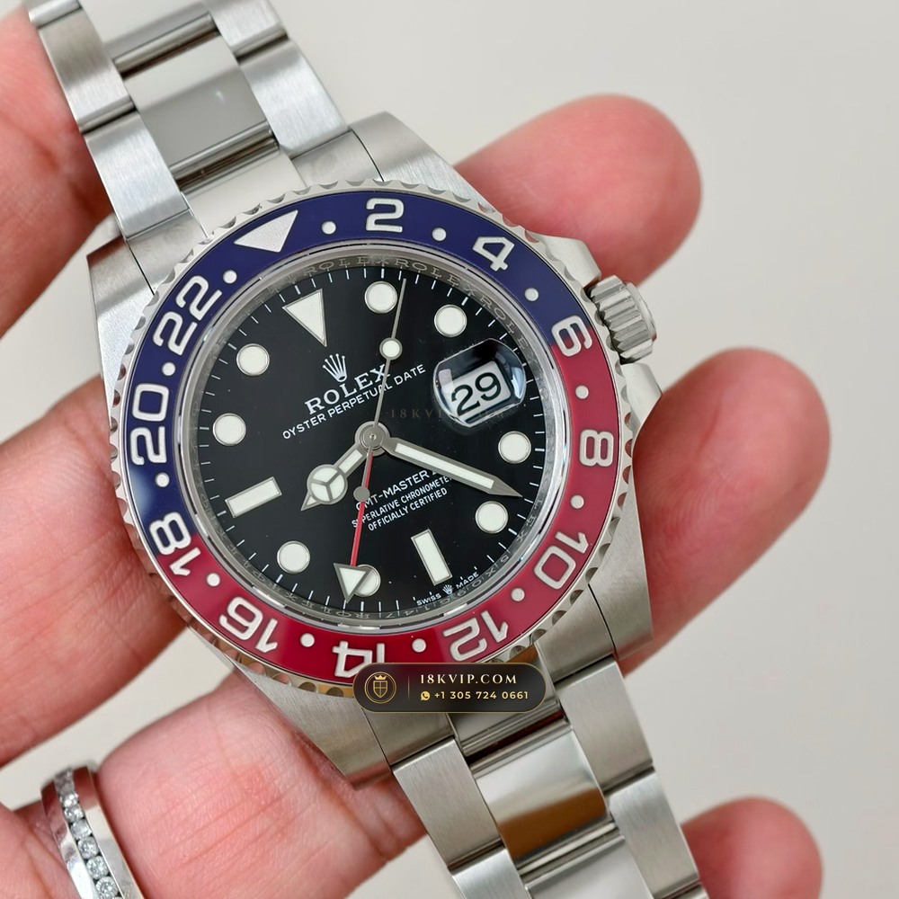 Rolex GMT-Master II Pepsi Red & Blue Cerachrom Geneva Atelier Spec Ref. 126710BLRO — Private Vault Edition — Studio Gallery Plate II in 904L Stainless Steel Custom Architecture (143.8g Verified Mass, Rolex Manufacture Cal. 3285 - 70h Power Reserve)