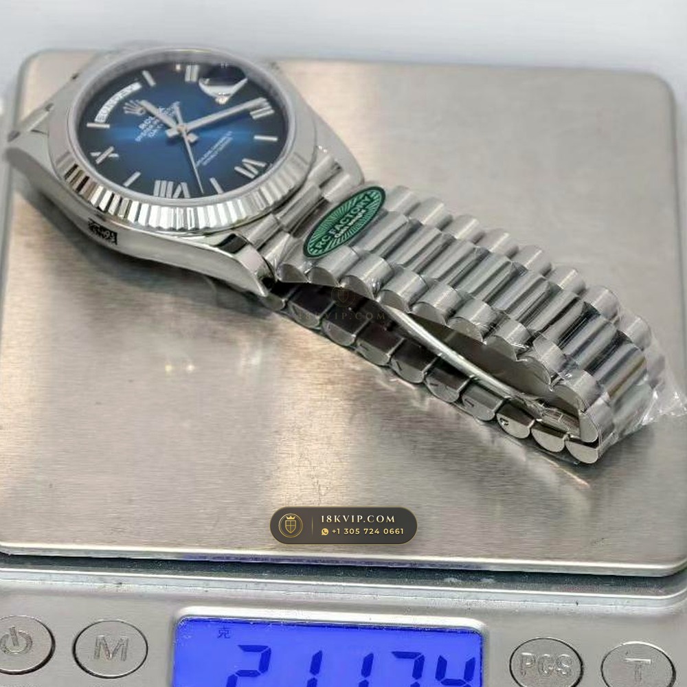 Rolex Day-Date 40 Graduated Blue Ombre Dial 18K White Gold Ref. 228239 — Private Vault Edition — Studio Gallery Plate IX in 18K White Gold Au750 (210.6g Verified Mass, Rolex Manufacture Cal. 3255 - 70h Power Reserve)