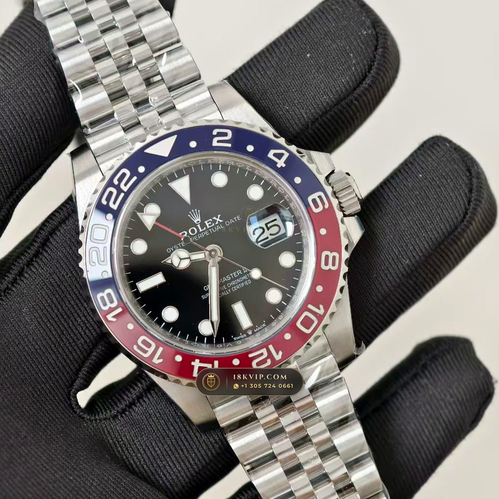 Rolex GMT-Master II Pepsi Red & Blue Cerachrom Deep Crystal Optics Ref. 126710BLRO — Private Vault Edition — Studio Gallery Plate II in 904L Stainless Steel Custom Architecture (143.3g Verified Mass, Rolex Manufacture Cal. 3285 - 70h Power Reserve)