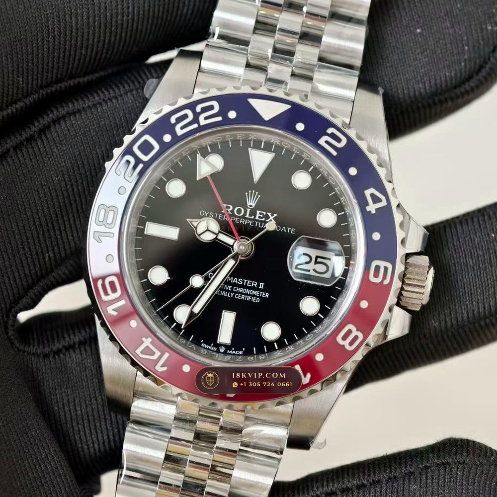 Rolex GMT-Master II Pepsi Red & Blue Cerachrom Deep Crystal Optics Ref. 126710BLRO — Private Vault Edition — Studio Gallery Plate III in 904L Stainless Steel Custom Architecture (143.3g Verified Mass, Rolex Manufacture Cal. 3285 - 70h Power Reserve)