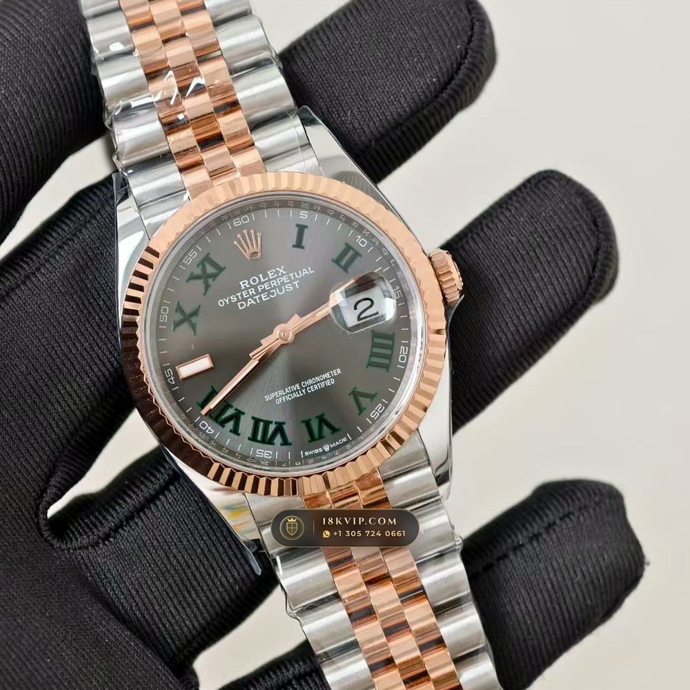 Rolex Datejust 36 Wimbledon Slate Roman Dial Ref. 126231 — Private Vault Edition — Studio Gallery Plate II in 18K Gold & 904L Oystersteel Rolesor (130.1g Verified Mass, Rolex Manufacture Cal. 3235 - 70h Power Reserve)