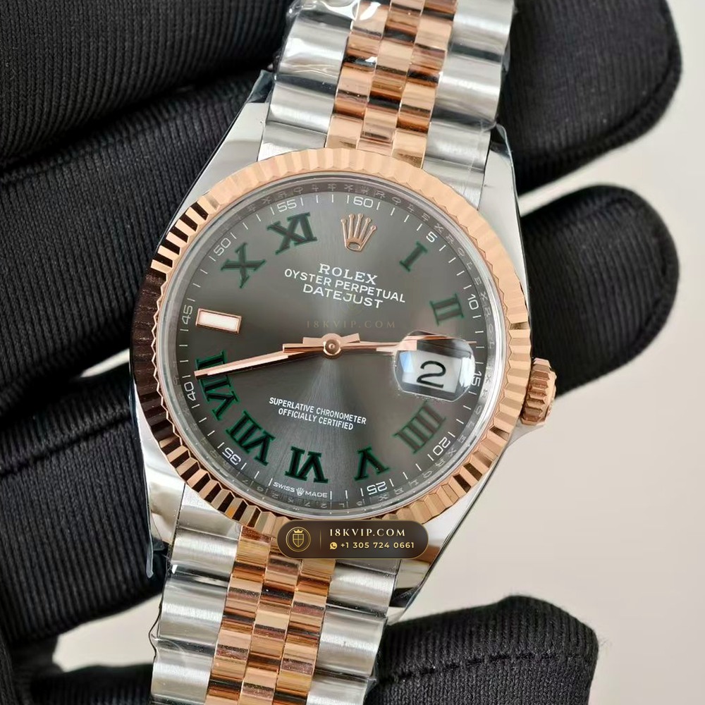 Rolex Datejust 36 Wimbledon Slate Roman Dial Ref. 126231 — Private Vault Edition — Studio Gallery Plate III in 18K Gold & 904L Oystersteel Rolesor (130.1g Verified Mass, Rolex Manufacture Cal. 3235 - 70h Power Reserve)