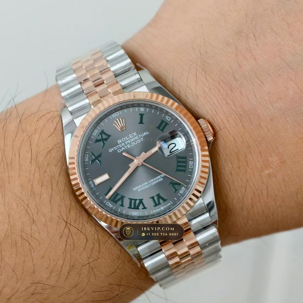 Rolex Datejust 36 Wimbledon Slate Roman Dial Ref. 126231 — Private Vault Edition — Studio Gallery Plate VIII in 18K Gold & 904L Oystersteel Rolesor (130.1g Verified Mass, Rolex Manufacture Cal. 3235 - 70h Power Reserve)