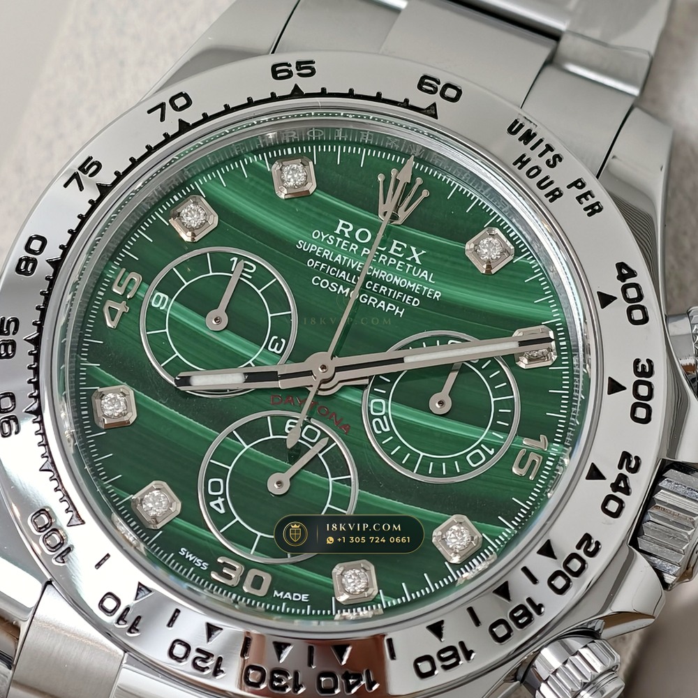 Rolex Cosmograph Daytona Malachite Stone Dial 18K White Gold Ref. 126509 — Private Vault Edition — Studio Gallery Plate IV in 18K White Gold Au750 (216.1g Verified Mass, Rolex Manufacture Cal. 4131 - 72h Power Reserve)