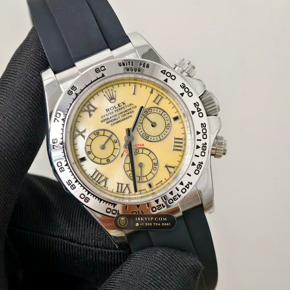 Rolex Cosmograph Daytona Beach Yellow Mother-of-Pearl Collector Edition 18K Yellow Gold Ref. 116518 — Private Vault Edition — Studio Gallery Plate II in 18K Yellow Gold Au750 (138.9g Verified Mass, Rolex Manufacture Cal. 4130 - 72h Power Reserve)