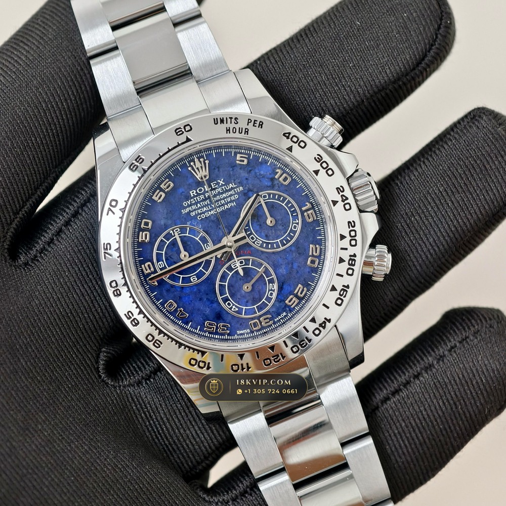 Rolex Cosmograph Daytona Blue Sodalite Stone Dial 18K White Gold Ref. 116519 — Private Vault Edition — Studio Gallery Plate II in 18K White Gold Au750 (153.2g Verified Mass, Rolex Manufacture Cal. 4130 - 72h Power Reserve)