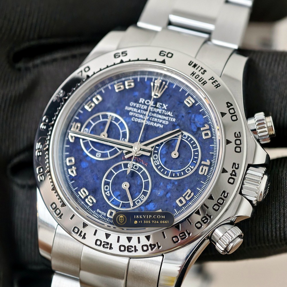 Rolex Cosmograph Daytona Blue Sodalite Stone Dial 18K White Gold Ref. 116519 — Private Vault Edition — Studio Gallery Plate III in 18K White Gold Au750 (153.2g Verified Mass, Rolex Manufacture Cal. 4130 - 72h Power Reserve)