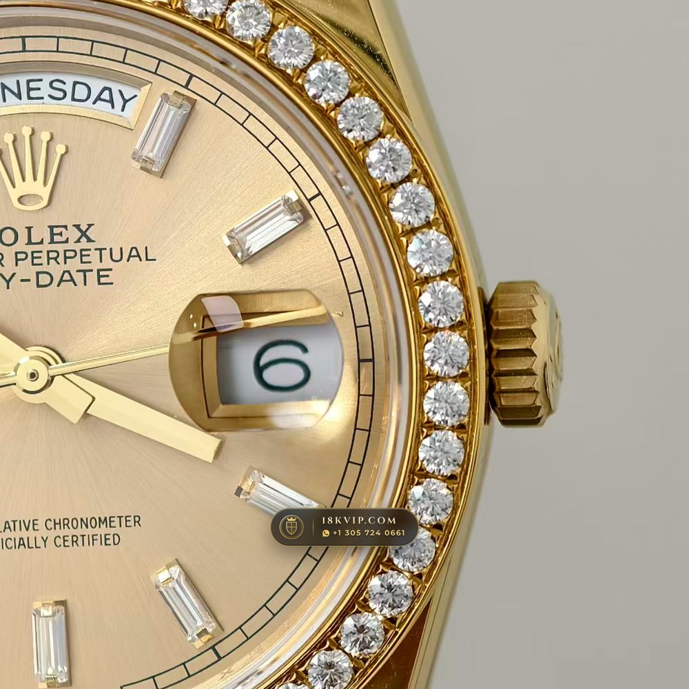 Rolex Day-Date 36 Diamond-Set Bezel 18K Yellow Gold Ref. 128238 — Private Vault Edition — Studio Gallery Plate V in 18K Yellow Gold Au750 (183.7g Verified Mass, Rolex Manufacture Cal. 3255 - 70h Power Reserve)