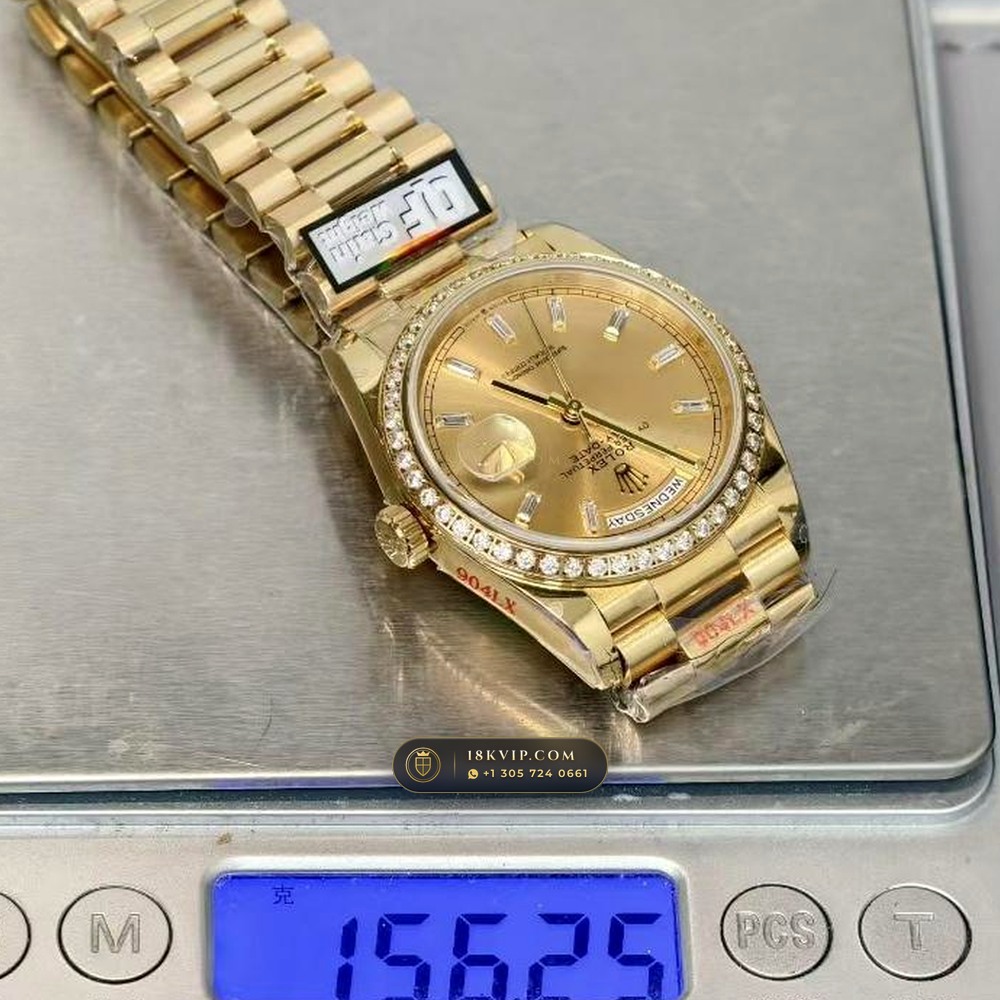 Rolex Day-Date 36 Diamond-Set Bezel 18K Yellow Gold Ref. 128238 — Private Vault Edition — Studio Gallery Plate VIII in 18K Yellow Gold Au750 (183.7g Verified Mass, Rolex Manufacture Cal. 3255 - 70h Power Reserve)