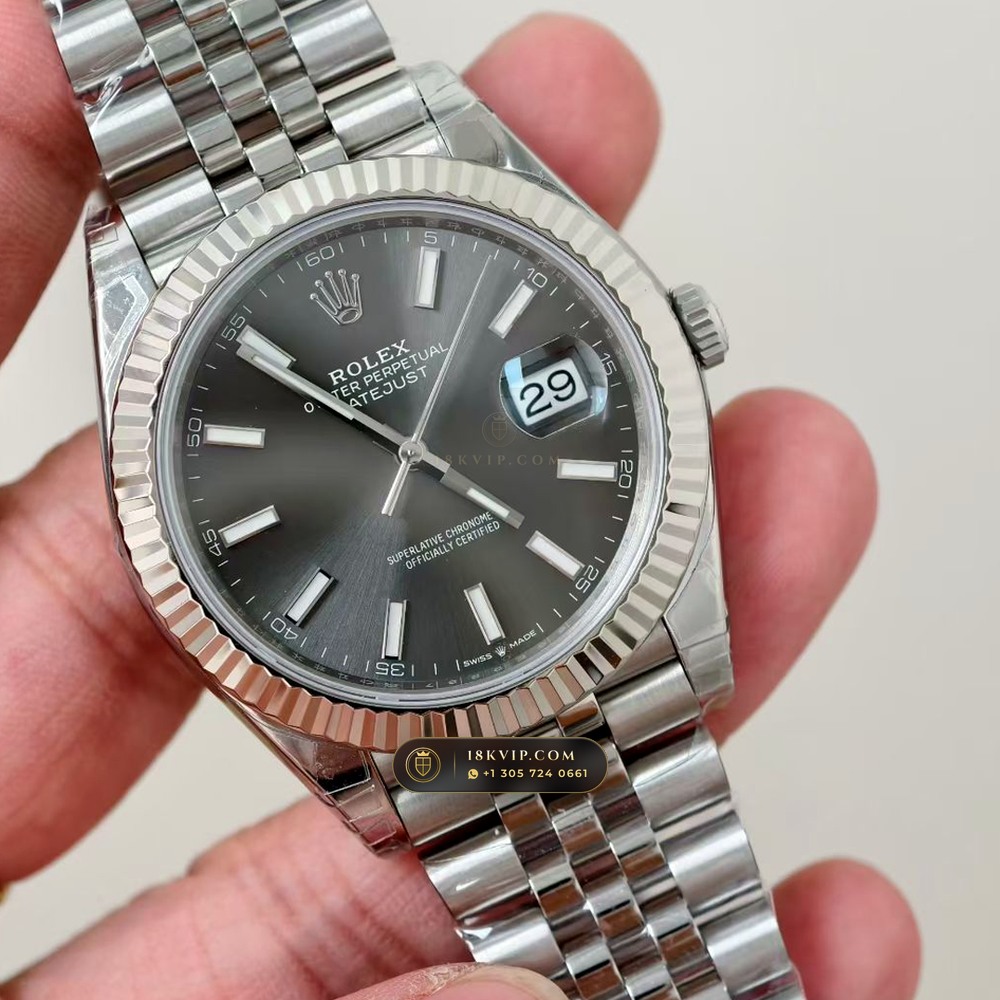 Rolex Datejust 41 Fluted 18K White Gold Bezel & Sunray Dial Ref. 126334 — Private Vault Edition — Studio Gallery Plate II in 904L Stainless Steel Custom Architecture (150.2g Verified Mass, Rolex Manufacture Cal. 3235 - 70h Power Reserve)