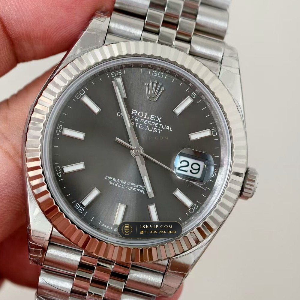 Rolex Datejust 41 Fluted 18K White Gold Bezel & Sunray Dial Ref. 126334 — Private Vault Edition — Studio Gallery Plate III in 904L Stainless Steel Custom Architecture (150.2g Verified Mass, Rolex Manufacture Cal. 3235 - 70h Power Reserve)