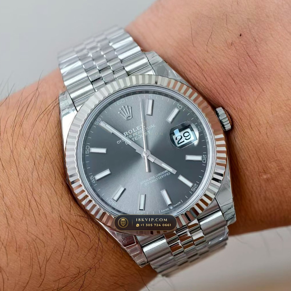 Rolex Datejust 41 Fluted 18K White Gold Bezel & Sunray Dial Ref. 126334 — Private Vault Edition — Studio Gallery Plate VIII in 904L Stainless Steel Custom Architecture (150.2g Verified Mass, Rolex Manufacture Cal. 3235 - 70h Power Reserve)