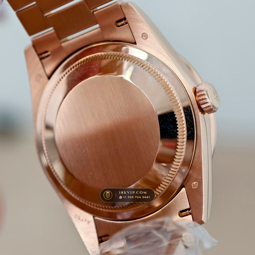 Rolex Day-Date 36 Baguette Diamond Bezel 18K Everose Gold Ref. 128345RBR — Private Vault Edition — Studio Gallery Plate VIII in 18K Rose Gold Au750 (183.4g Verified Mass, Rolex Manufacture Cal. 3255 - 70h Power Reserve)